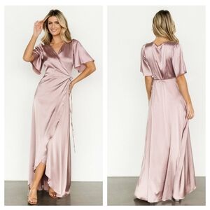 Baltic Born Vara Satin Maxi Wrap Dress Lilac Satin New Without Tags